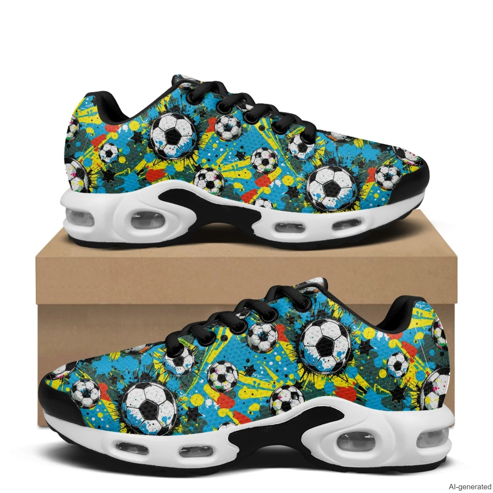XIXIRIMIDO Air Shoes Soccer Print Men's Running Shoes Breathable Mesh Fashion Sneaker for Women Lightweight Work Shoes 36-48