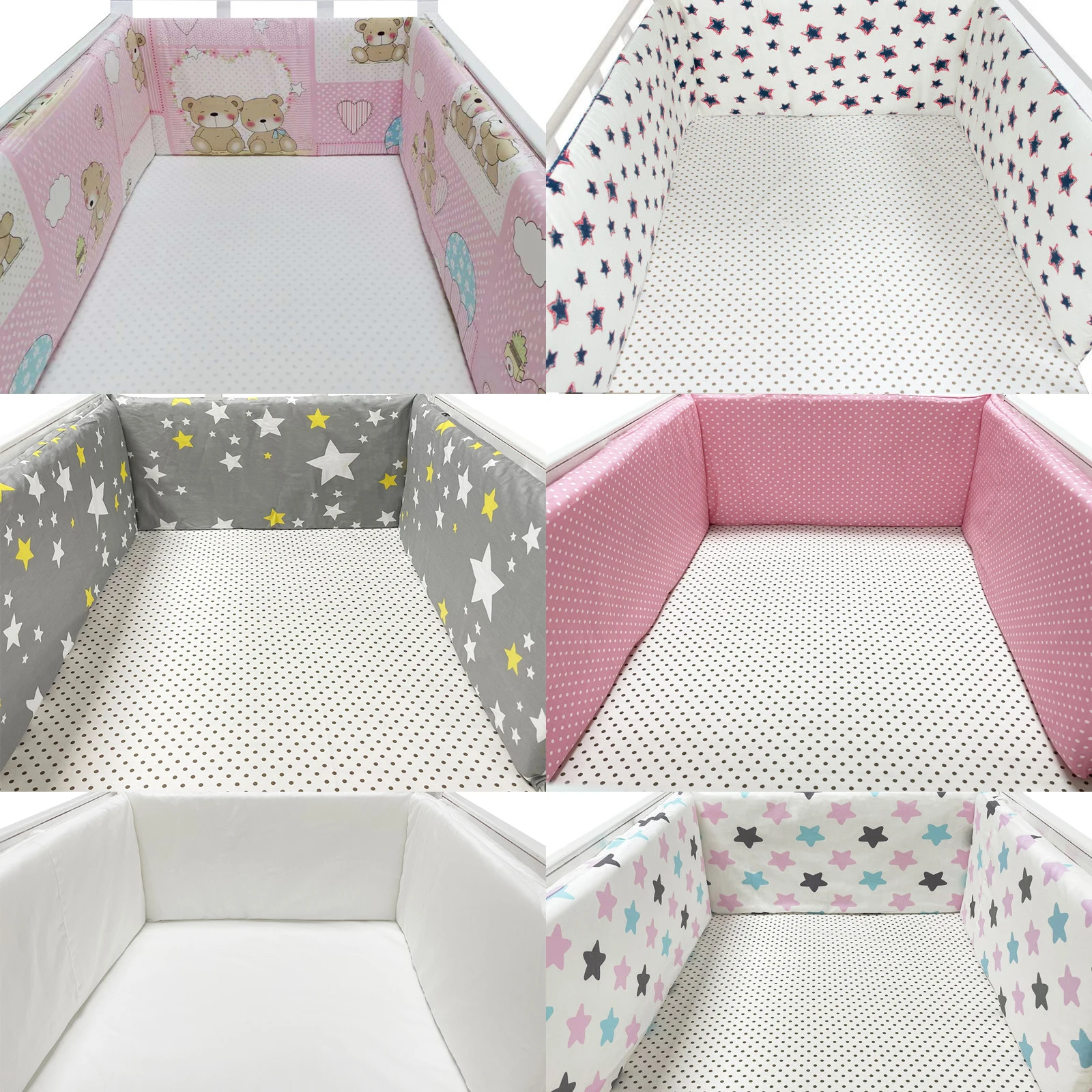 Nordic Stars Baby Bed Thicken Bumpers Zipper Design One-piece Crib Around Cushion Cot Protector Pillows 200*30 CM