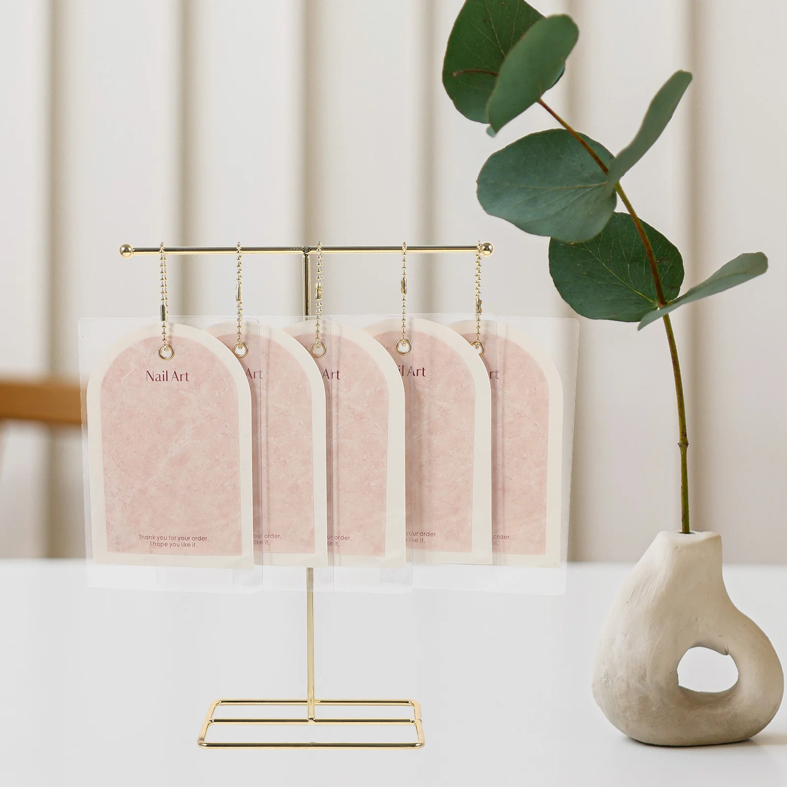 1 Satz 1 Satz Grafikkarte für gefälschte Nägel Vintage T-förmiger Goldständer Maniküre Werkzeug Nail Art Display Halter Salon Versorgung Organizer