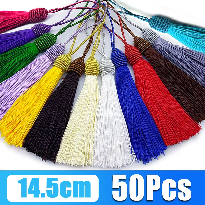 

50Pcs Tassels Silky Floss Tassels 14.5cm Bookmark Tassel with Cord Loop Chinese Knot Tassels DIY Craft Jewelry Making Accessory