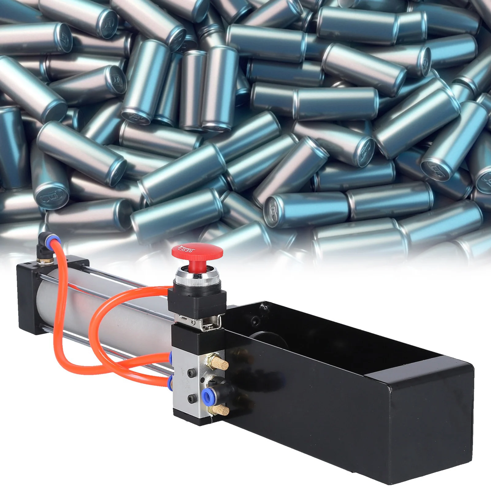 Trituradora de latas neumática, cilindro, válvula de empuje, trituradores de latas, trituradora de latas de aluminio, válvula de empuje, trituradora de latas, herramienta de reciclaje ecológica