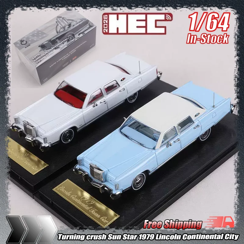 Novo em estoque sun star 1:64 1979 lincoln continental cidade simulação liga em miniatura modelo de carro fundido presente de natal das crianças