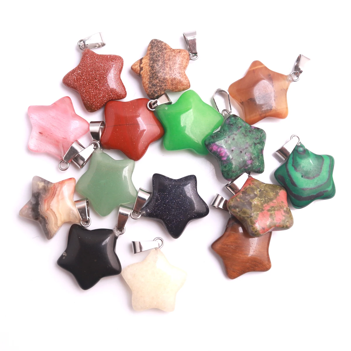 100pcs/ Mini Stars, Mushroom Natural Stone Pendant Chakra Energy Jewelry For Fashion Cute Jewelry Pendants Bulk Items Wholesales