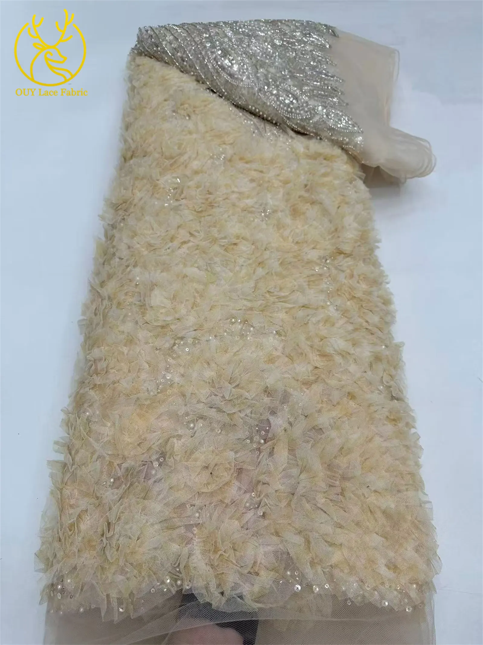 3D-grüner französischer Pailletten-Spitzenstoff mit Blumenmuster, 2026, hochwertiger afrikanischer Perlen-Spitzenstoff, ideal für Partykleider und Hochzeitskleider – Detail 25