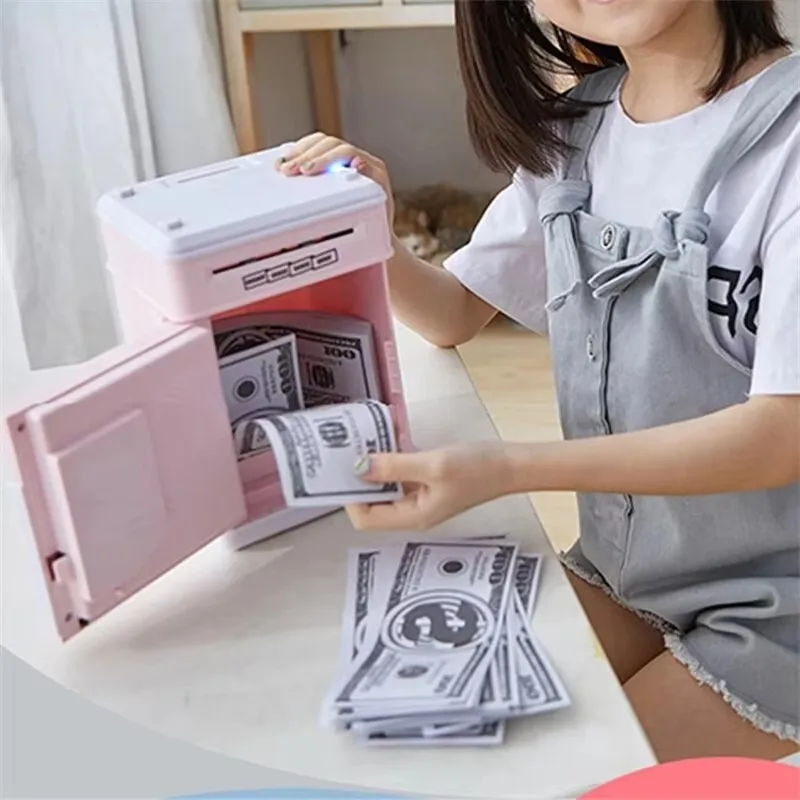 جميل الكرتون بصمة البنك التلقائي النقدية لفة أجهزة الصراف الآلي الكهربائية فتاة صبي الأطفال هدايا عيد الميلاد صندوق إيداع آمن