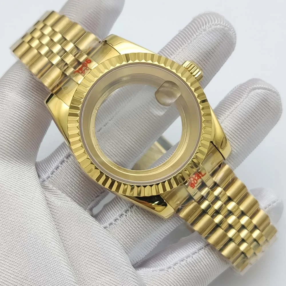 Boîtier saphir 39 mm, acier inoxydable, couleur argent, couleur or, boîtier couleur or rose pour calibre NH35/NH36