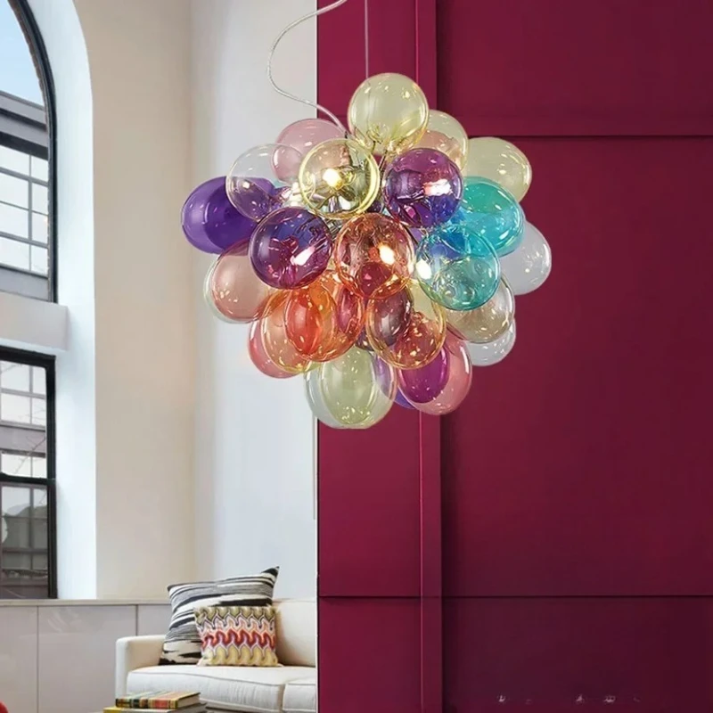 

Modern LED Balloon Chandelier Colorful Glass Ball Bubble Ceiling Lamp for Living Room Bedroom Home Decoration Hanging Light