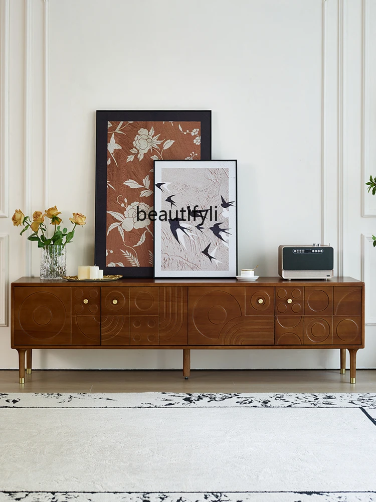 

Medieval French TV cabinet solid wood carving flower storage locker, American living room home