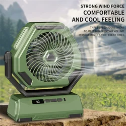 2024 New Camping Fan Rechargeable Outdoor Fan Ceiling Oscillating Fan Portable Air Conditioner Air Cooler with Lighting 6000mAh