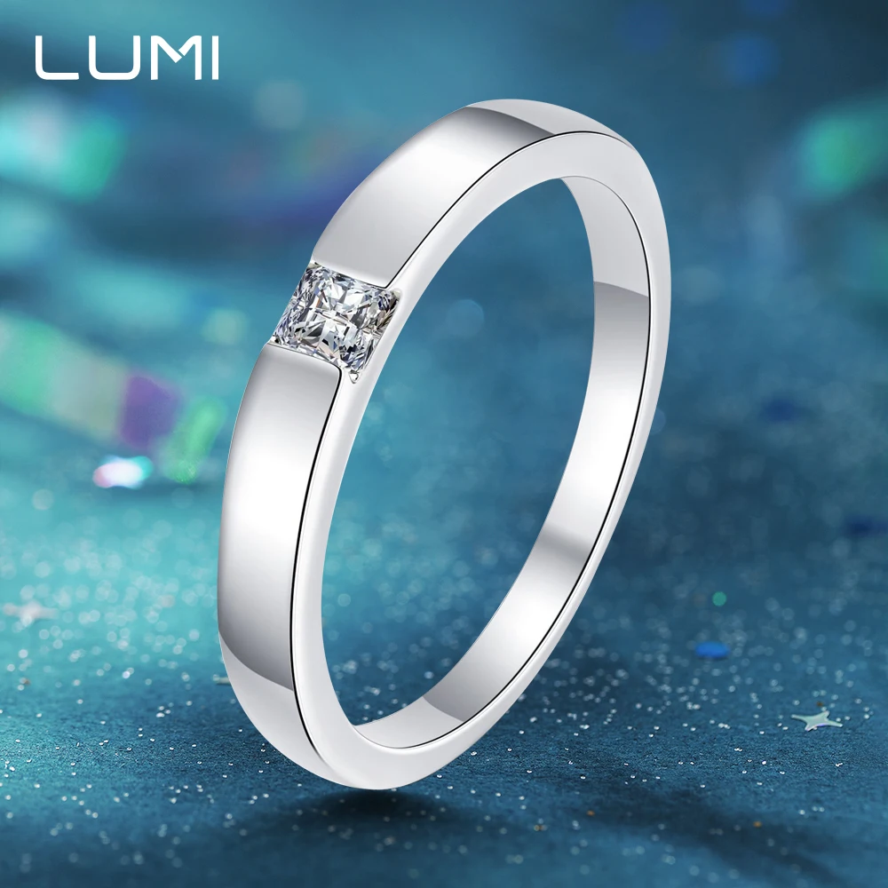 

LUMI 0.3CT Square Moissanite Men Minimalist Ring - 925 Sterling Silver Wedding Band Modern for Him Understated Luxury