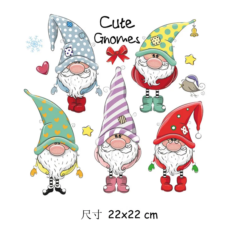 Cartoon Cute Gnome Deer świąteczne naszywki na odzież naklejki termiczne na ubrania święty mikołaj ełk sowa bałwanek naprasowanki