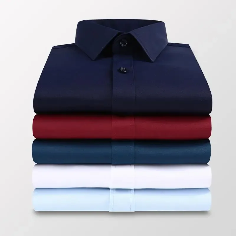 Men Solid Color Business Shirt Fashion Casual Slim White Long Sleeve Shirt Male Brand Clothes