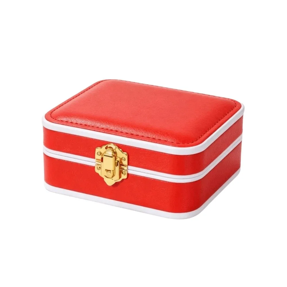 PU Leather Lockable Jewelry Box Lockable Portable Jewelry Storage Case Double Layer Vintage Travel Jewelry Organizer Gift