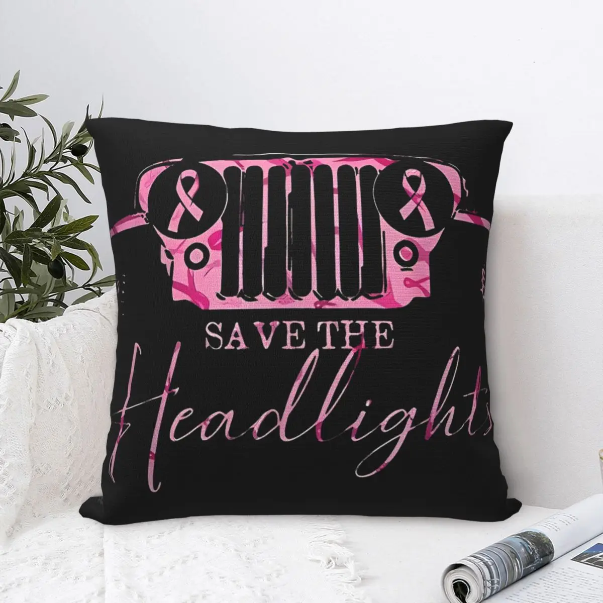 Car Save The Headlights Breast Cancer Fighters Pink Ribbon Pillow Cases Cushion Cover Zipper Decor Pillowcase for Sofa 18