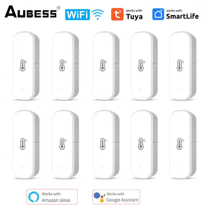 Aubess-Tuya WiFi Sensor de Temperatura e Umidade, Trabalhar com Alexa, Google Home, Assistente de Casa Inteligente, Smartlife, Nenhum Hub Necessário