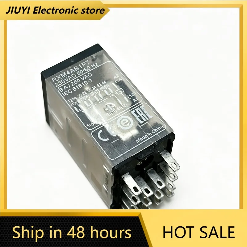 230VAC Coil 14 Pin Four Pole Double Throw Plug-in Relay RXM4AB1P7 6A Industrial Socket Mount Signal Control Relay