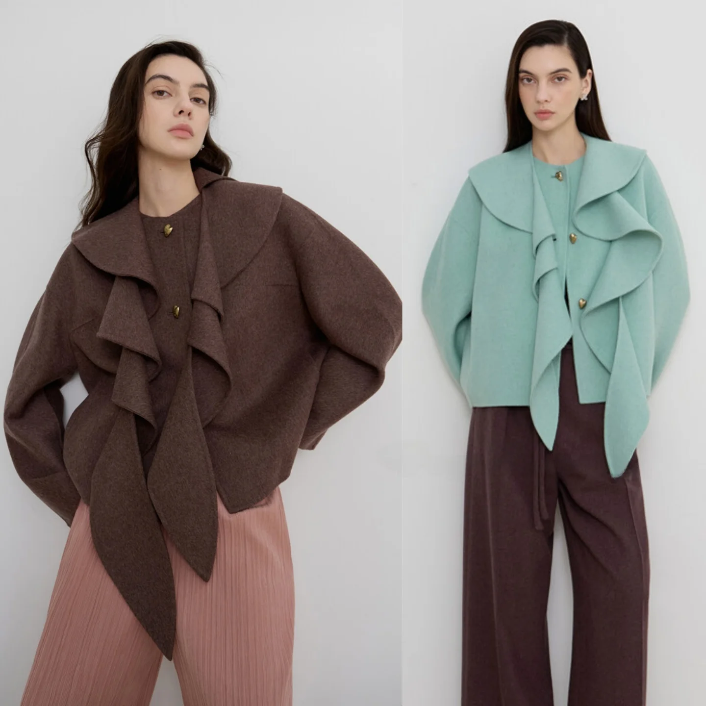 

Detachable Lotus Le Collar Double-Sided Hand-Sewn Camere Coat Sweet Sle Commute Versatile Korean Version Button ket