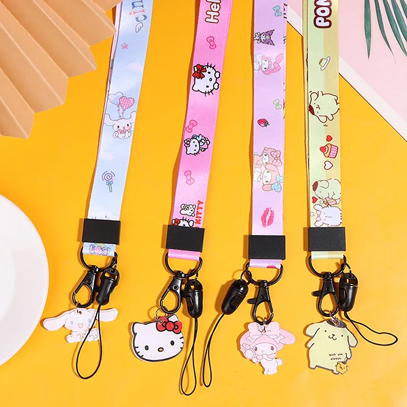 Cinta de pescoço pendurar corda lariat para celular, cordão para chaves, cartão de identificação, ginásio crachá titular, Sanrio, Olá Kitty, Cinnamoroll, melodia