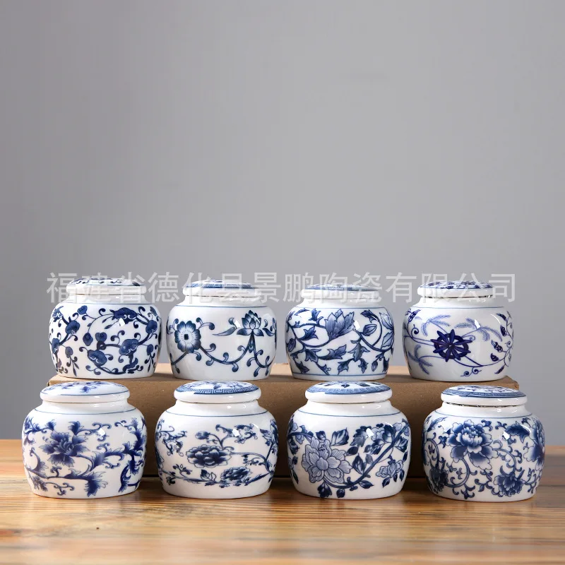 

Retro Classic Blue and White Porcelain Medicine Powder Storage Ceramic Jar, Sealed Jar, Universal Perfume Powder Mini Tea Jar