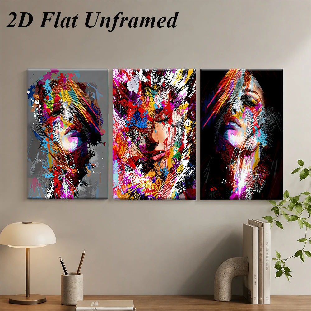 1 set of abstract art triptych frameless decorative paintings, simple and fashionable home decor murals, 2D plan