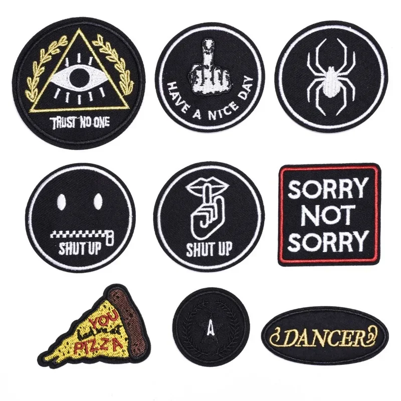 

50pcs/Lot Luxury Anime Black Embroidery Patch Eye Spider Sorry Day Shut Dander Clothing Decoration Accessory Craft Diy Applique