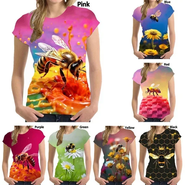 

Fashion Casual Short-sleeved Cute Honey Bee 3D T-shirt Animal Shirt Print T-shirt Men's and Women's Harajuku