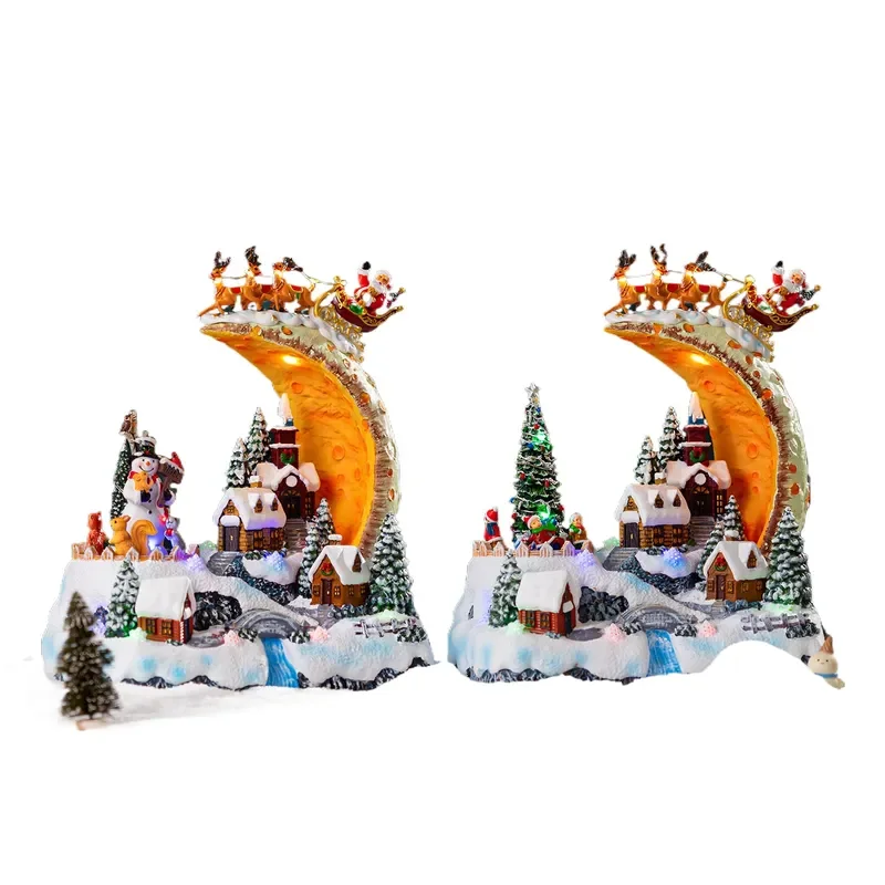 for Christmas Old Man Moon Snow Electric Reindeer Tabletop Ornament Music Box Scene Decoration