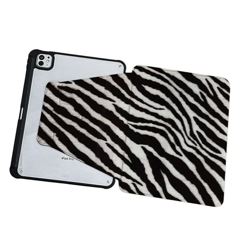 Zebra Stripe Rotating Stand Pen Slot Tablet Case For iPad 11 10 6 5 Mini7 6 Pro2024 2022 2021 2020 2018 Air2025 2024 5 4 3 Cover