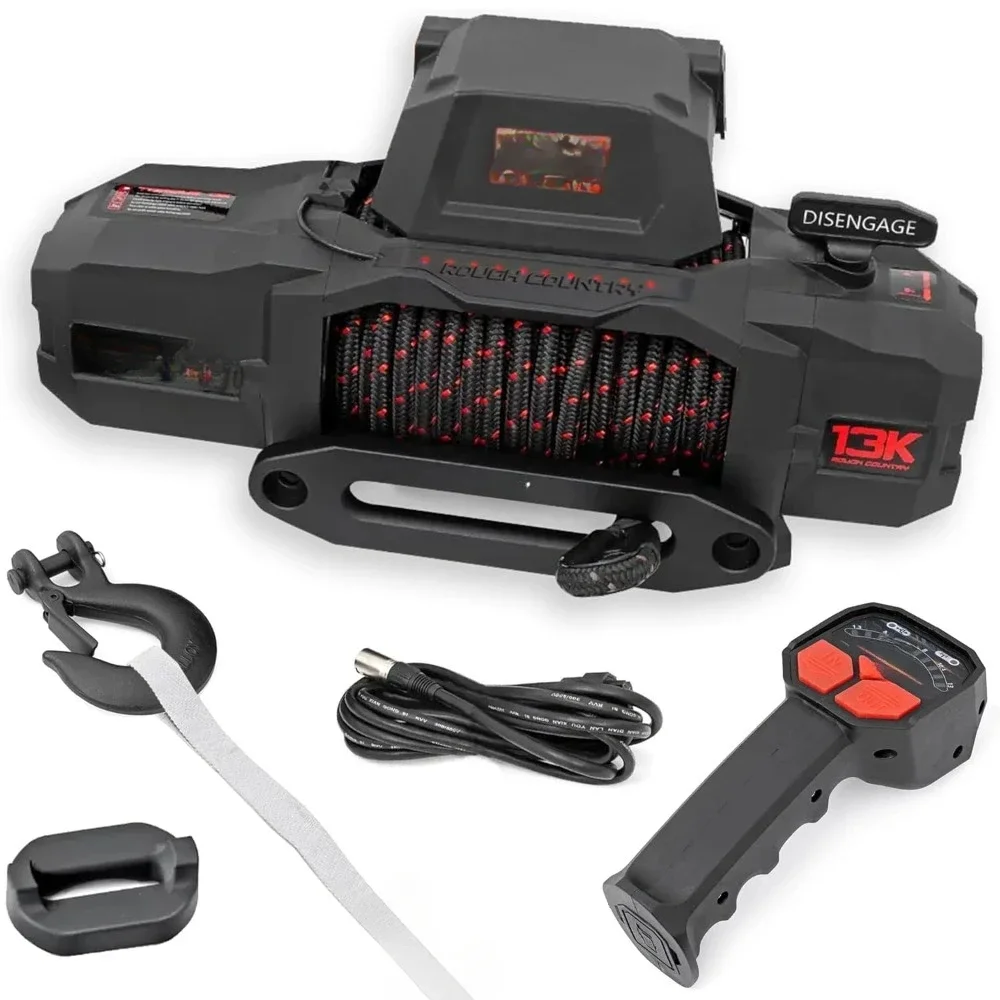 13000 lb Winch with Synthetic Rope - 12V Waterproof Electric Torque Truck Winch for Jeep Wrangler