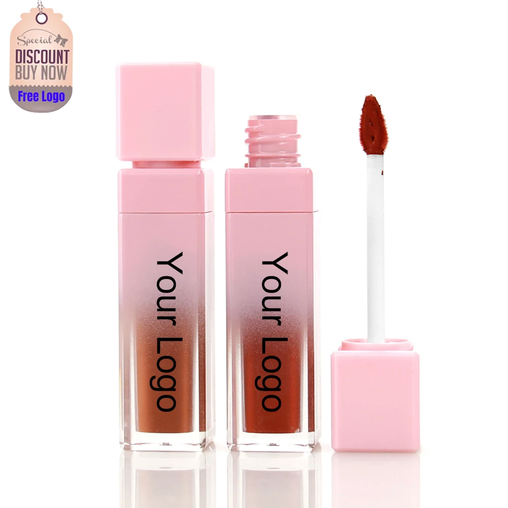 Pink Tube Matte Liquid Lipstick Lipgloss Private Label Heart Wand Nude Lip Gloss Waterproof Makeup Custom Logo