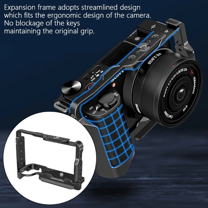 Camera Rabbit Cage for ZV-E10 II Build-in Multiple Threaded Holes Cold Shoe Mount Hollowed Out Precise Designing