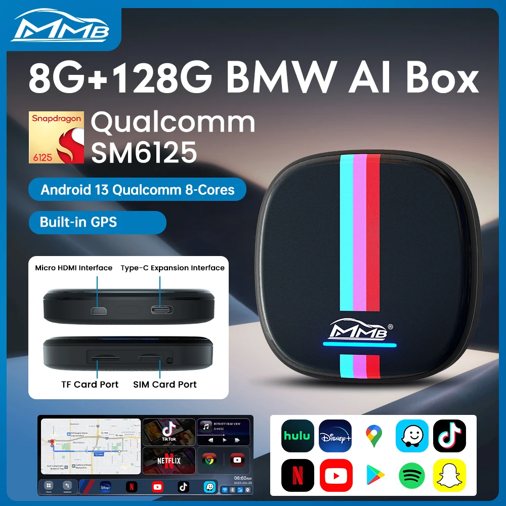 

MMB MAX Android 13 CarPlay Ai Box 8+128G QCM6125 8 Cores Netflix&Youtube GPS 4G LTE For BMW ID6 ID7 ID8 ID9 Multimedia Video Box