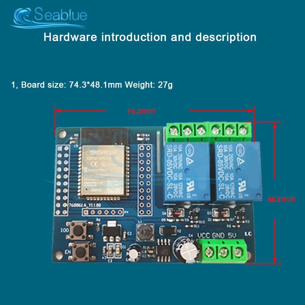 DC 5-60V 2 Channel WIFI Relay Module ESP32-WROOM Wireless Development Board for Arduino Smart Home Control