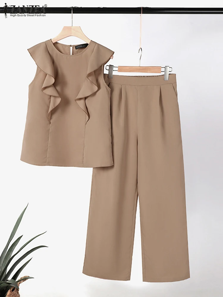 

ZANZEA Two Piece Sets Summer Trouser Suits Elegant Sleeveless Blouse Pants Sets Womens Outifits Fashion OL Work Tracksuit 2024