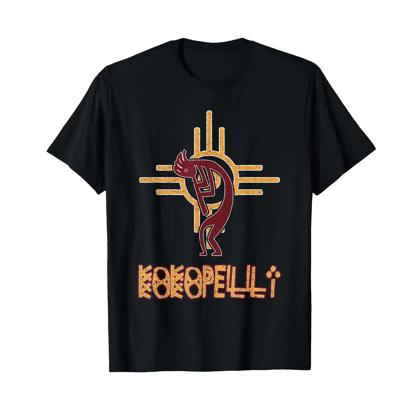 Indian Kokopelli Flute and Sun Symbol T Shirt vintage Washed Breathable Top For Everyday Wear designer clothes graphic Slightly