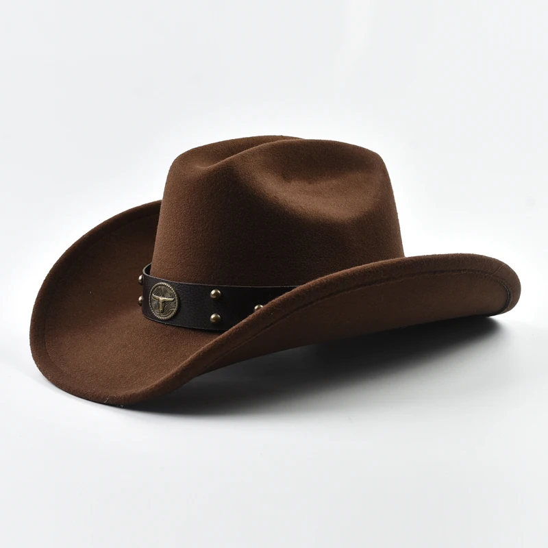 Men Women Vintage Big-edge Western Cowboy Hat  Gentleman Cowgirl Jazz Hat Cloche Church Caps