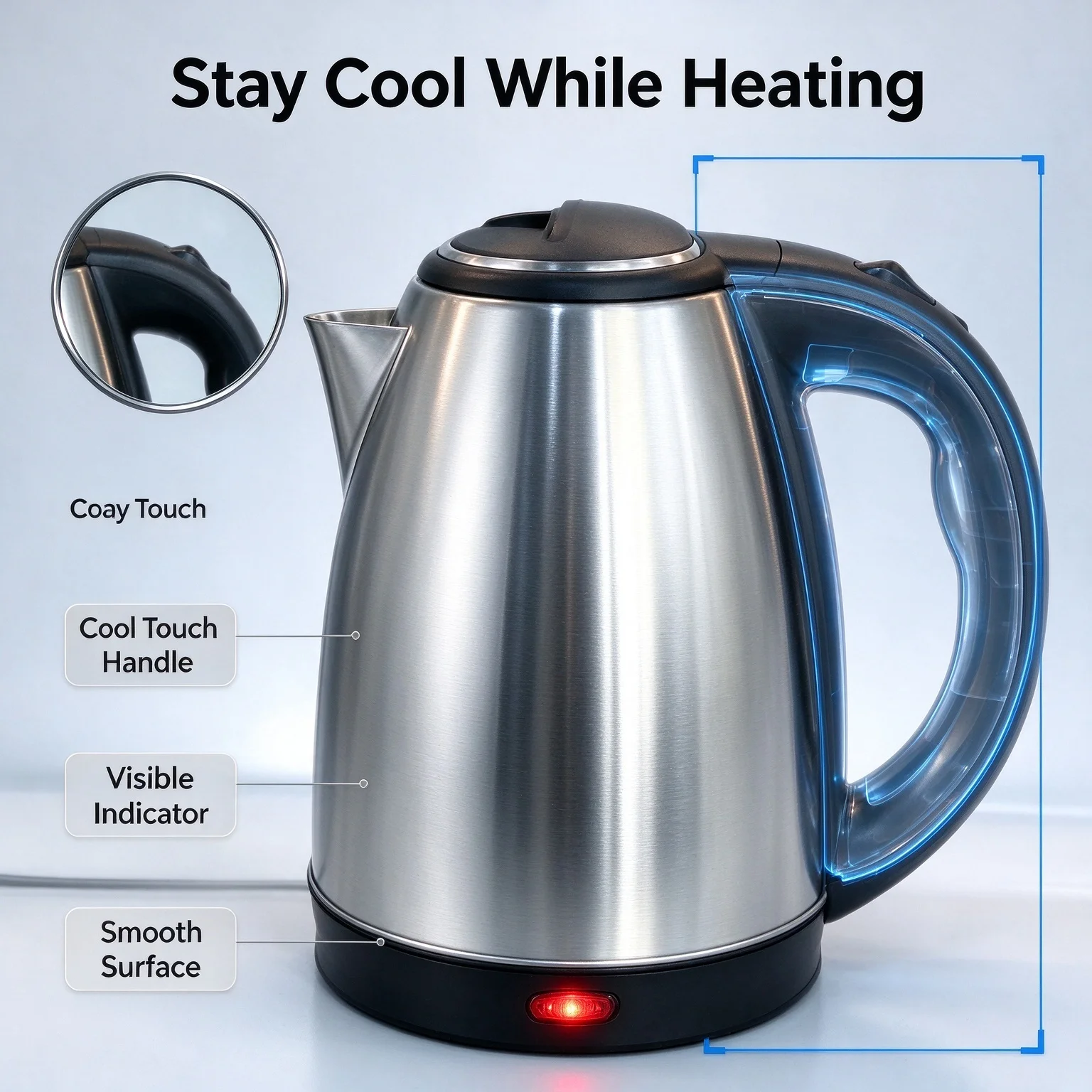Stainless Steel Electric Kettle, Fast Boiling Water Heater Pot with Auto‑Shut‑Off & Heat‑Resistant Handle for Home Dormitory Travel