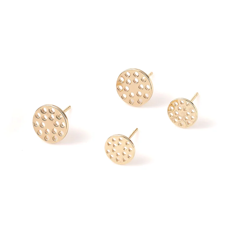 2 Pieces 18k Copper Gold-plated Circular Honeycomb Silver Needle Earrings, Handmade DIY Mesh Disc Earrings, Accessory Materials