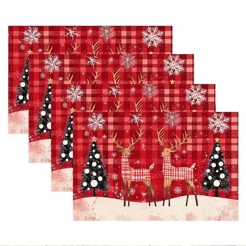 Lush Red Winter‑flower Seamless Graphic Table Placemat Holly Berry Foliage Household Seasonal Dining Decor