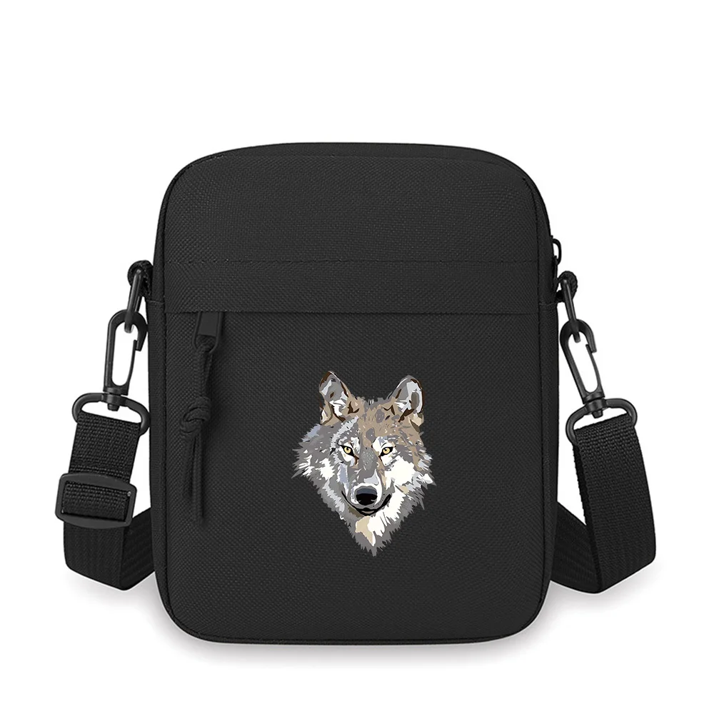

Wolf face artwork black background Men Crossbody Bag Single Shoulder Women Cartoon Anime Film Printing Design Unisex