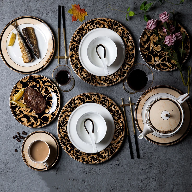 

Кружка из костяного фарфора, набор кофейных чашек и блюдец, чашка для чая Tazas, ретро-фигурка, послеобеденная черная и золотая чашка, винтажный набор для кофе и чая, 1 шт.