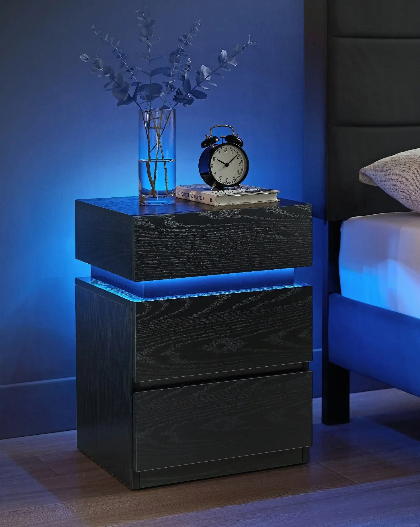 VASAGLE bedside table (1-St), with LED lighting, adjustable colors