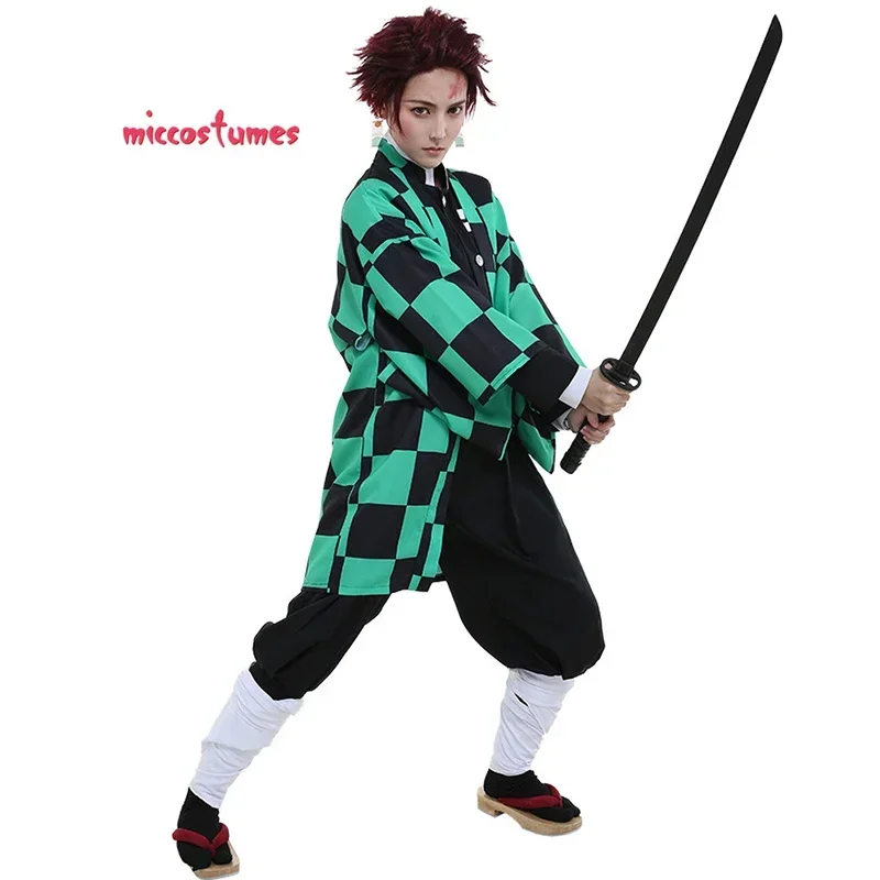 miccostumes Men's Costume Anime Hero Cosplay Uniform Outfit Green Chequer Robe Kimono