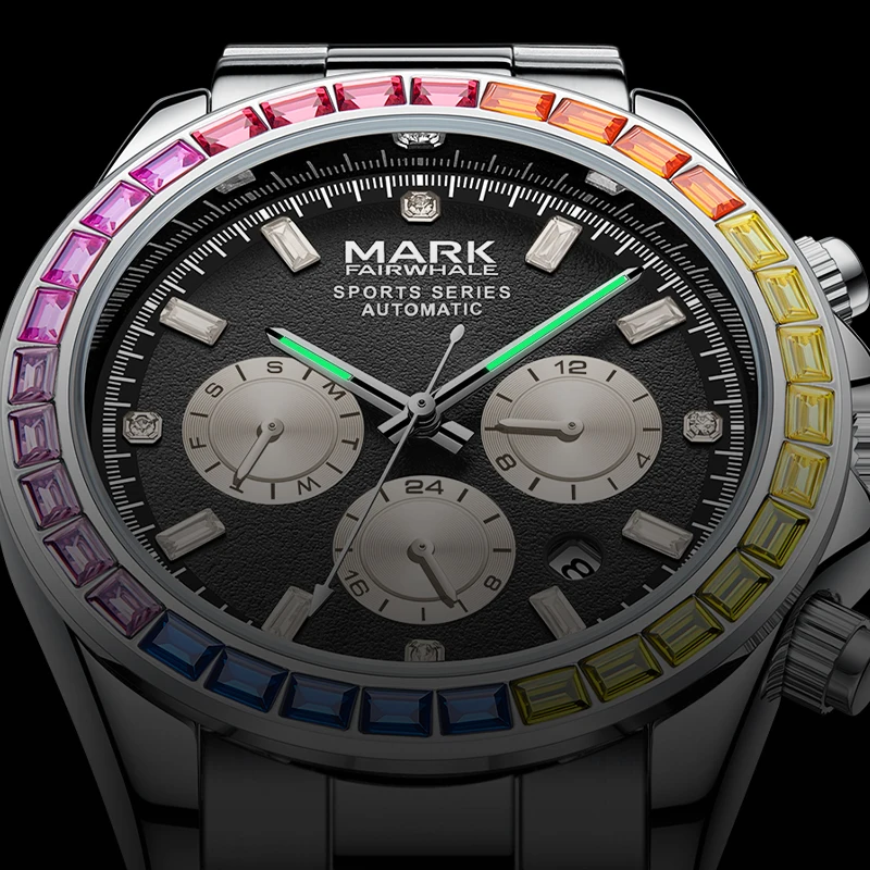 Top Brand High End Wrist Mechanical Watches Colorful diamonds Hollow Out Waterproof Steel Business montre homme 2025 New Design