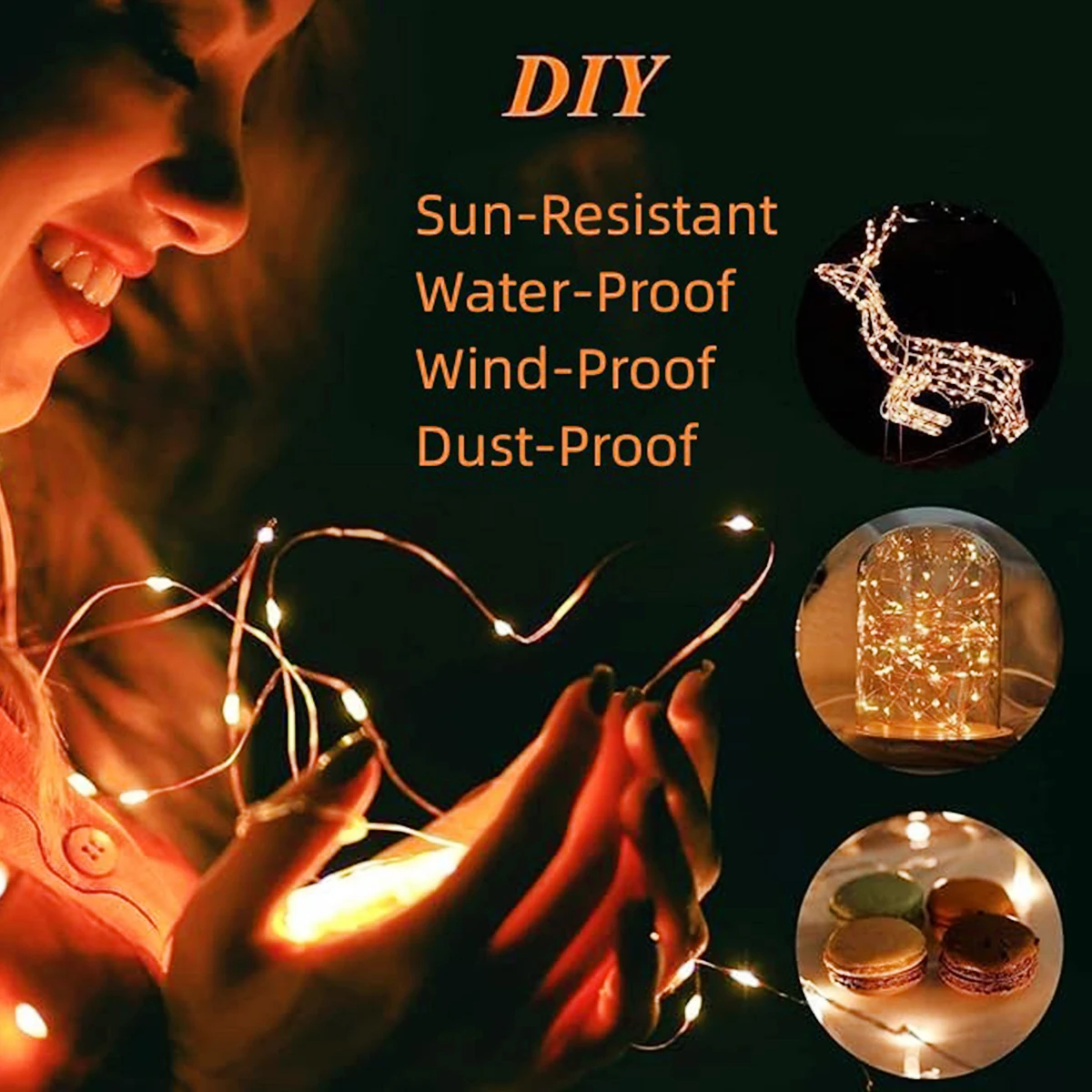 Outdoor Solar Copper Wire Lights, Lâmpada de jardim impermeável, Led Light para férias, Casamento, Quarto, Casa, Decoração do quarto