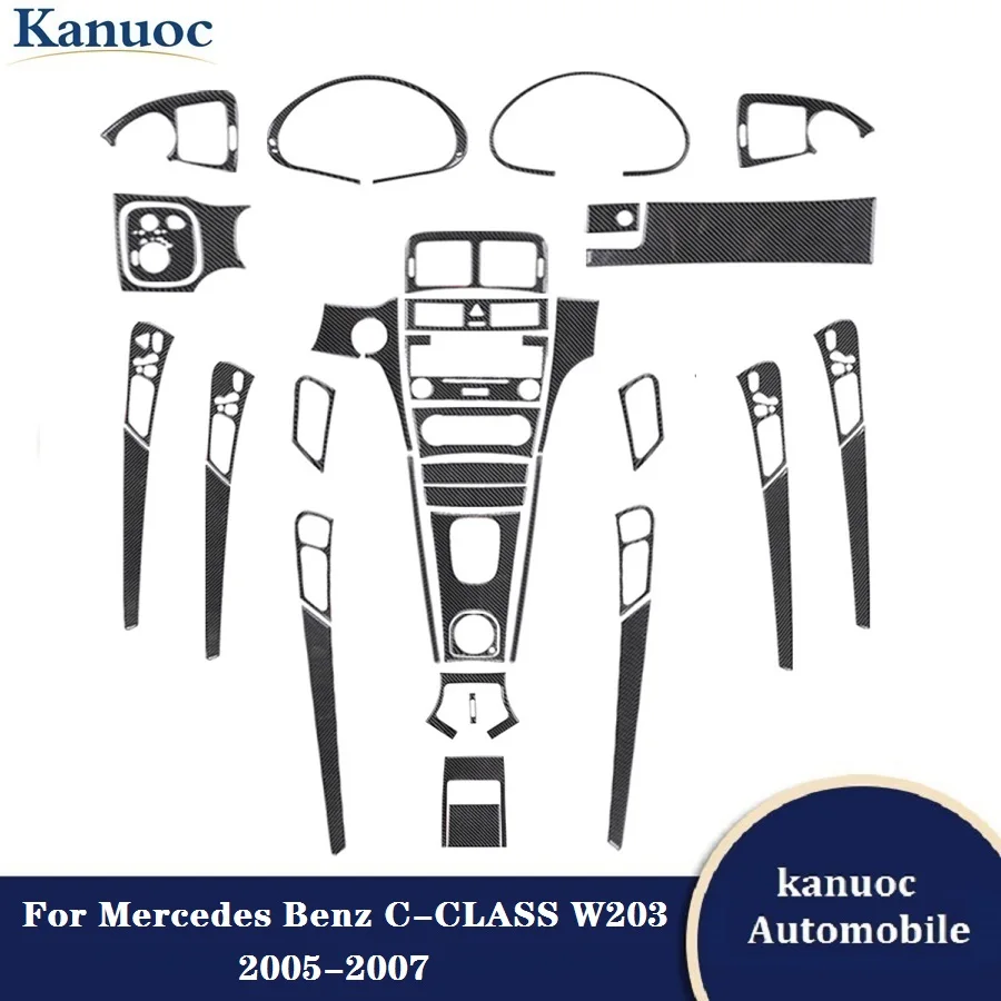 

Car Carbon Fiber Black Stickers Interior Decorative Accessories For Mercedes Benz C-CLASS C CLASS W203 2005 2006 2007 Cover Trim