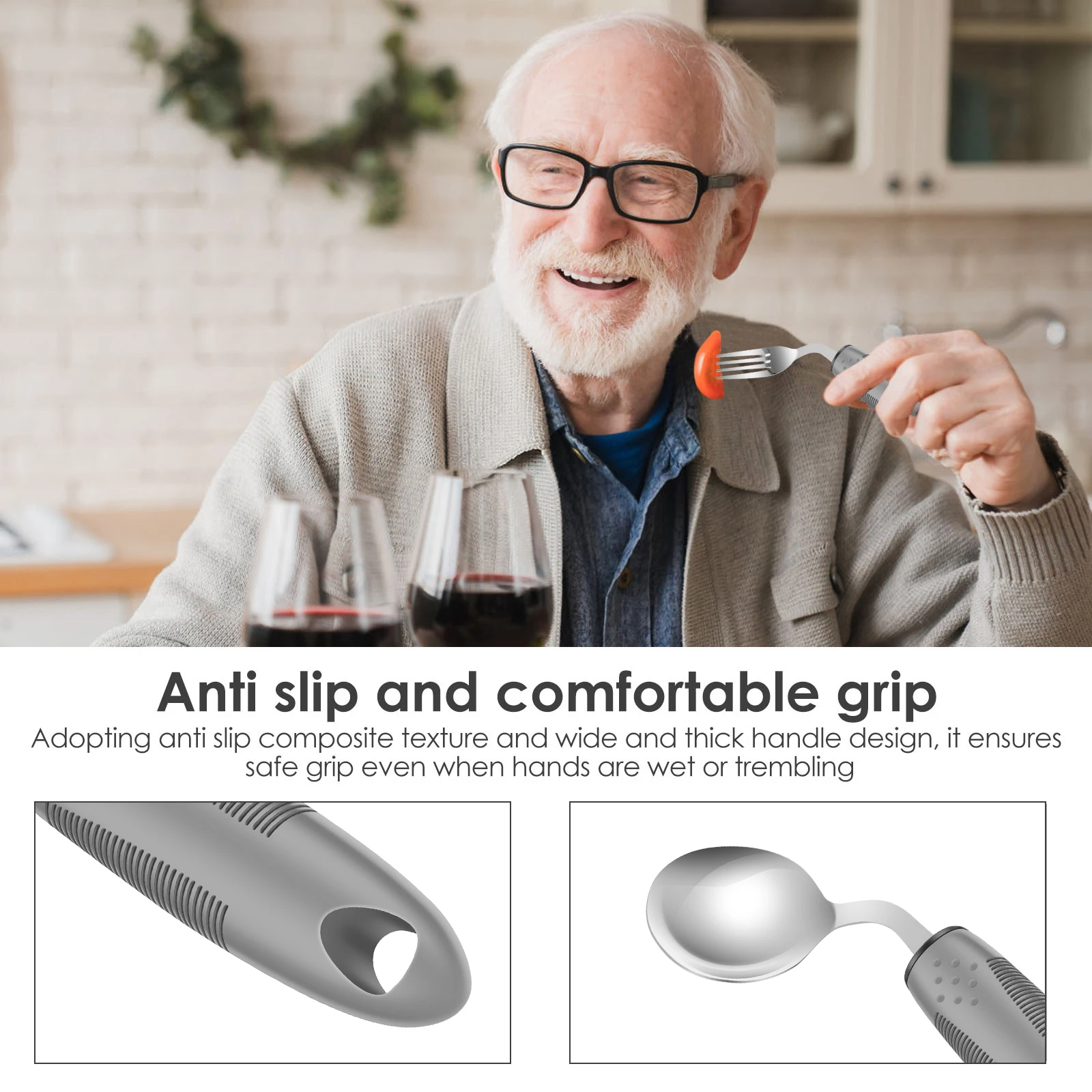 Soft rubber Handle Anti-Shake Adaptive Tableware Disabled Elderly stainless steel Knife Fork Spoon Rehabilitation Food Aid Set