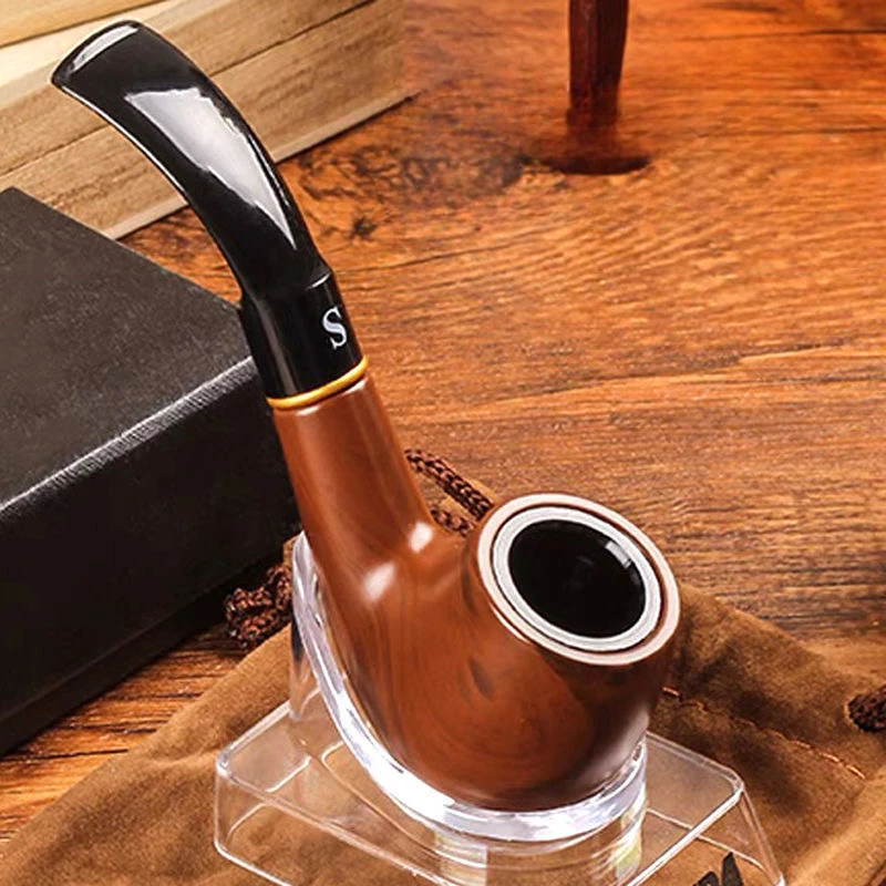 Authentic rubber pipe with filter for men's handmade old-fashioned dry tobacco straight style