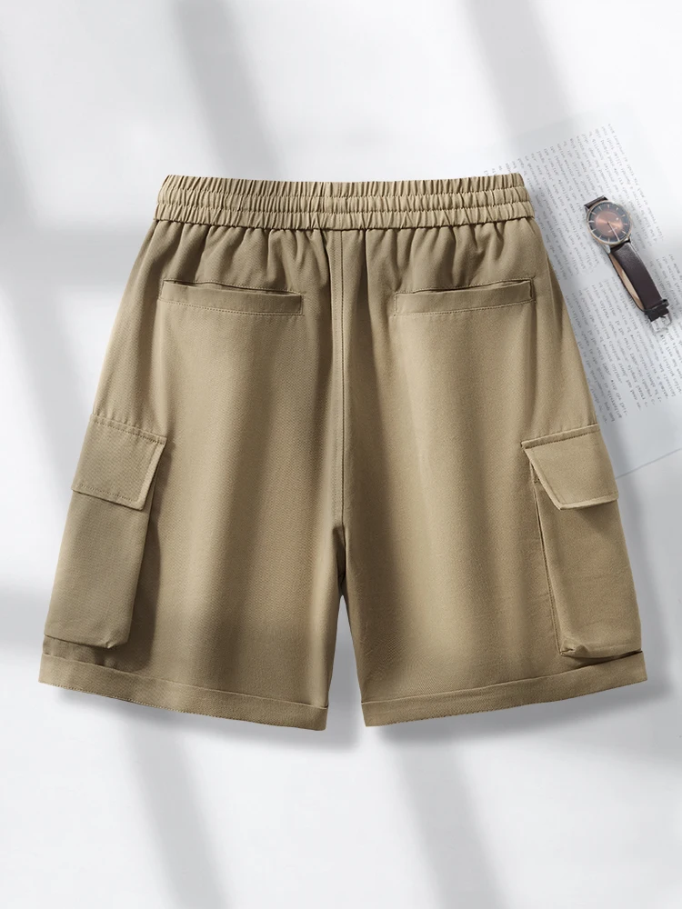 Summer New American High Street Woven Cool Feeling Cargo Shorts Men's Loose Elastic Wasit Drawstring Sport Casual 5-point Pants