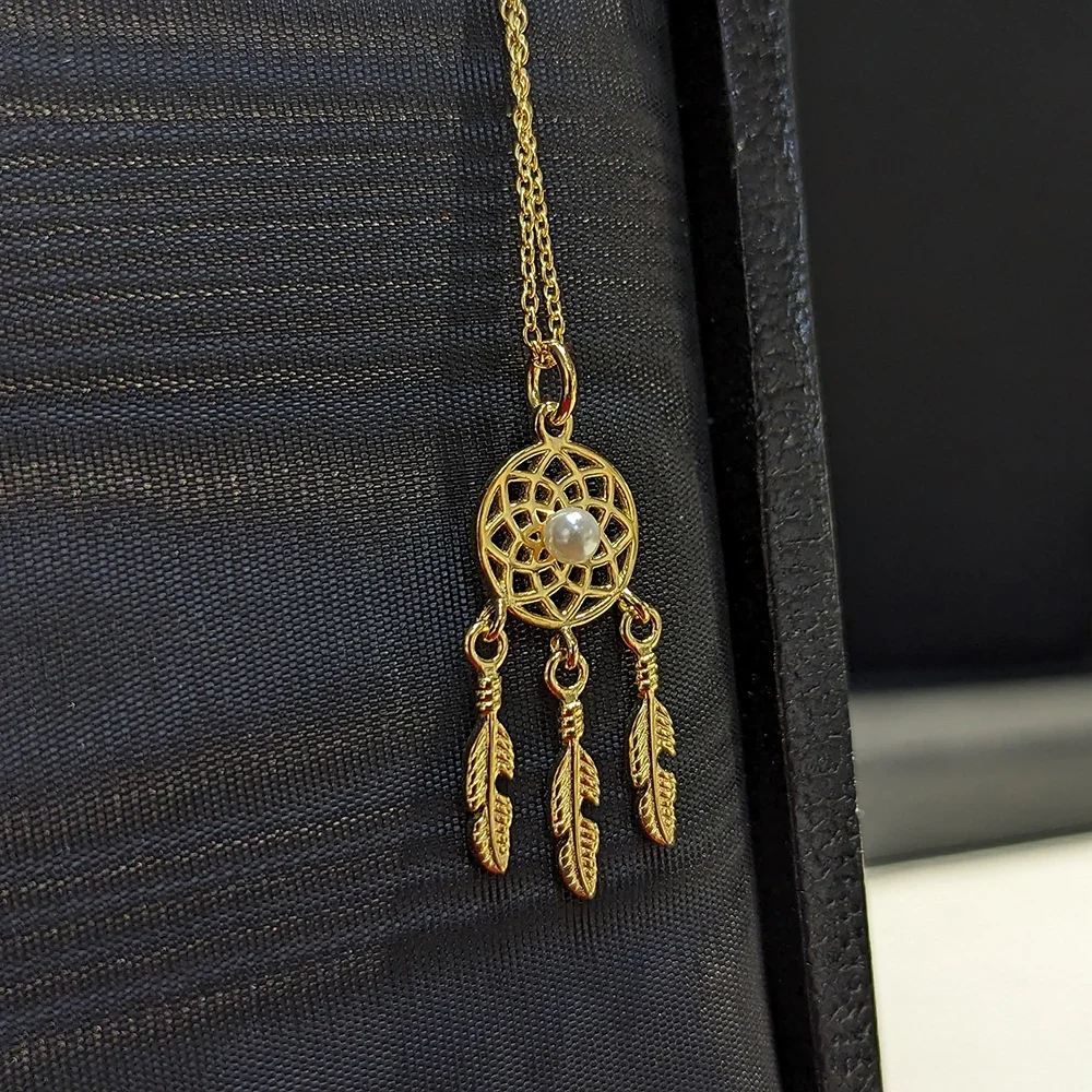 AB/ Classic Dreamcatcher Design silver925 gold-plated women's collarbone chain necklace.